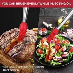 Stainless Steel Turkey Baster For Cooking, Food Grade Turkey Baster Syringe Oil Dropper Meat Injector Set With Silicone Bristling Brush, 2 Needles, Cleaning Brush For Chicken, Beef, Pork, BBQ, Red -KitchenAid Shop 61YWfp5p7GL