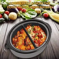 Slow Cooker Divider 6 QT Compatible For Crock Pot Liners Oval Shape, Reusable Slow Cooker Liners, Leakproof Dishwasher Safe For All 6 Quart Cookers, Silicone Inserts For CrockPot Accessories