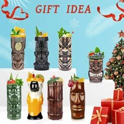 Tiki Mugs Cocktail Set Of 8 - Ceramic Tiki Mugs Hawaiian Party Cute Exotic Cocktail Glasses Hawaiian Tiki Mug - TKSET0080 (8pcs) -KitchenAid Shop 61adUU18NQL