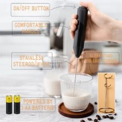 Electric Milk Frother Handheld, Battery Operated Whisk Beater Foam Maker For Coffee, Cappuccino, Latte, Matcha, Hot Chocolate, Mini Drink Mixer,Multi-Function Blender,Frother With Stand(Red) -KitchenAid Shop 61clzjmdzoL