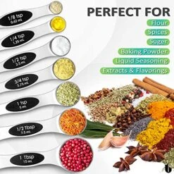 Magnetic Measuring Spoons Set Stainless Steel, Dual Sided For Liquid Dry Food, Measuring Cups Spoons Set Fits In Spice Jar, Kitchen Gadgets, Cooking Utensils Set, Including Leveler, Silver -KitchenAid Shop 61cwbRCSfGL