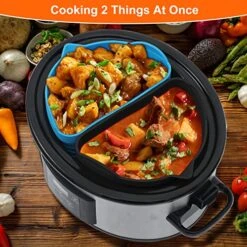 Slow Cooker Liners Fit Crock-pot 6 Quart Oval Slow Cooker, Reusable Slow Cooking Divider Liner, Silicone Insert For 6QT Pot, Dishwasher Safe(Blue+Black) -KitchenAid Shop 61dGk31VudL