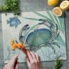 Art Oceana Crab 3mm Heat Tolerant Tempered Glass Cutting Board 15” X 12” Manufactured In The USA Dishwasher Safe