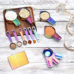 Ich 14 Piece Iridescent Rainbow Stainless Steel Measuring Cups And Spoons Set Magnetic Metal Kitchen Conversion Chart Included Large Small And Mini Scoop Cute Colorful Design -KitchenAid Shop 61dsVxdTZAL