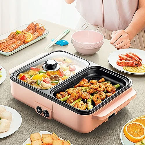 Electric Grill With Hot Pot, 2 In 1 Indoor Non-Stick Electric Hot Pot And Frying Pan, Portable Hot Pot Camping Barbecue Pan Stainless Steel Home 1200W 6 Electric Grill With Hot Pot, 2 In 1 Indoor Non-Stick Electric Hot Pot And Frying Pan, Portable Hot Pot Camping Barbecue Pan Stainless Steel Home 1200W - Image 4