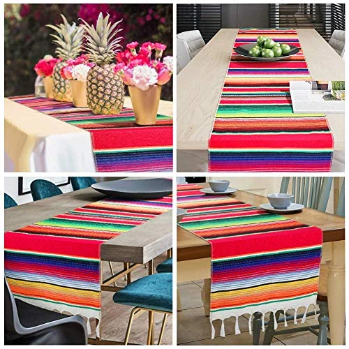 2 Pack Mexican Serape Table Runners 14 X 84 Inch For Mexican Party Wedding Decorations Outdoor Picnics Dining Table, Fringe Cotton Handwoven Table Runner 5 2 Pack Mexican Serape Table Runners 14 X 84 Inch For Mexican Party Wedding Decorations Outdoor Picnics Dining Table, Fringe Cotton Handwoven Table Runner - Image 3