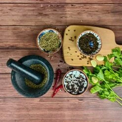 Large Mortar And Pestle Set, 2 Cup Capacity, Heavy Granite Stone Molcajete Bowl With Wood Base, Used In Guacamole, Salsa, Herb Crusher, Grind And Crush Spices And Nuts To Release Flavor, Black -KitchenAid Shop 61hiJX4a8vL