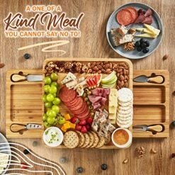 Large Charcuterie Board Set With 4x Cheese Knives, 2x Ceramic Bowls - 13x 13 Inch Bamboo Charcuterie Boards - Magnet Drawers - Bachelor Party Gift, Anniversary, Wedding Gifts For Couples - Wine It Now -KitchenAid Shop 61ie4Gp5r1L