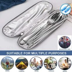 Portable Travel Utensils Silverware Set With Case,Reusable Trave Stainless Steel Camping Cutlery Set With Chopsticks And Straw, Portable Flatware With Case For Office School Picnic BF(Silver) -KitchenAid Shop 61k9ABvdmIL