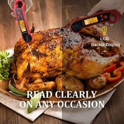 Nstant Read Meat Thermometer For Cooking, Waterproof Digital Food Thermometer Dual Probe Design With Magnet, Backlight, Calibration And Foldable Probe For Deep Frying, Grill, BBQ, Kitchen(Red) -KitchenAid Shop 61lXpS8zW4L