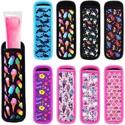 Ice Pop Sleeves, 8 Pieces Ice Pop Neoprene Insulator Sleeves, Freezer Popsicle Holder Sleeves, Colorful Ice Sleeves Holder Bag, Reusable Washable Ice Popsicle Holders For Kids (8 Pack)