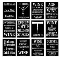 Set Of 12 Black And White Funny Wine Bottle Labels - 5 Inch X 4 Inch