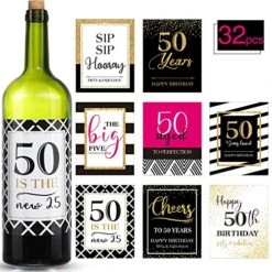 32 Pieces 50th Birthday Party Wine Or Beer Bottle Labels Stickers 50th Birthday Decor For 50th Birthday Party Supplies