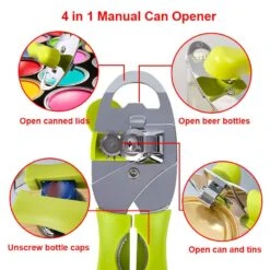 Manual Can Opener 4-in-1 Stainless Steel Professional Can Opener, Food Safety, Ultra Sharp Cutting, Smooth Edge, Bottle Can Openers Perfect For Seniors With Arthritis (Green) -KitchenAid Shop 61wbmr88rsL